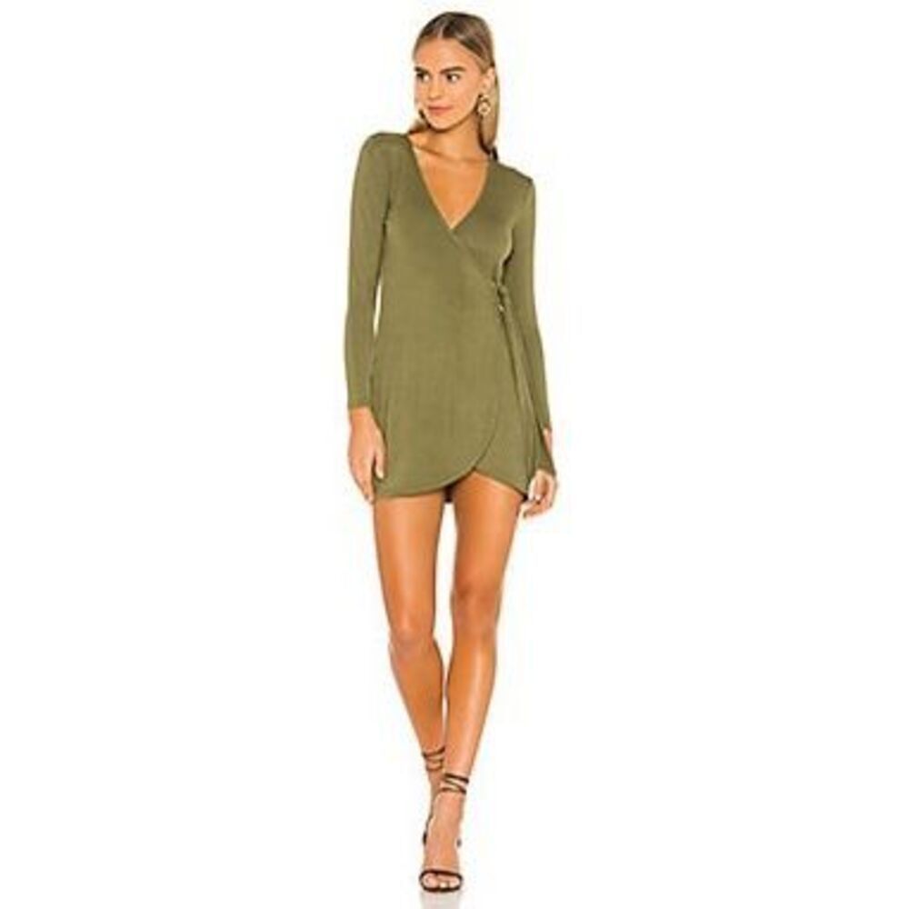 Privacy Please Womens Dress S Piper Mini Olive Green Revolve Wrap Closure
